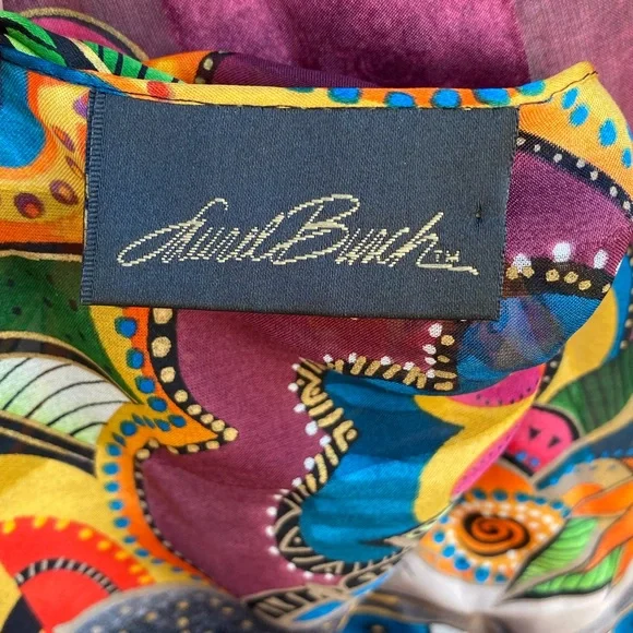 Laurel Burch Vibrant Silk Cat Print Scarf - Picture 4 of 7